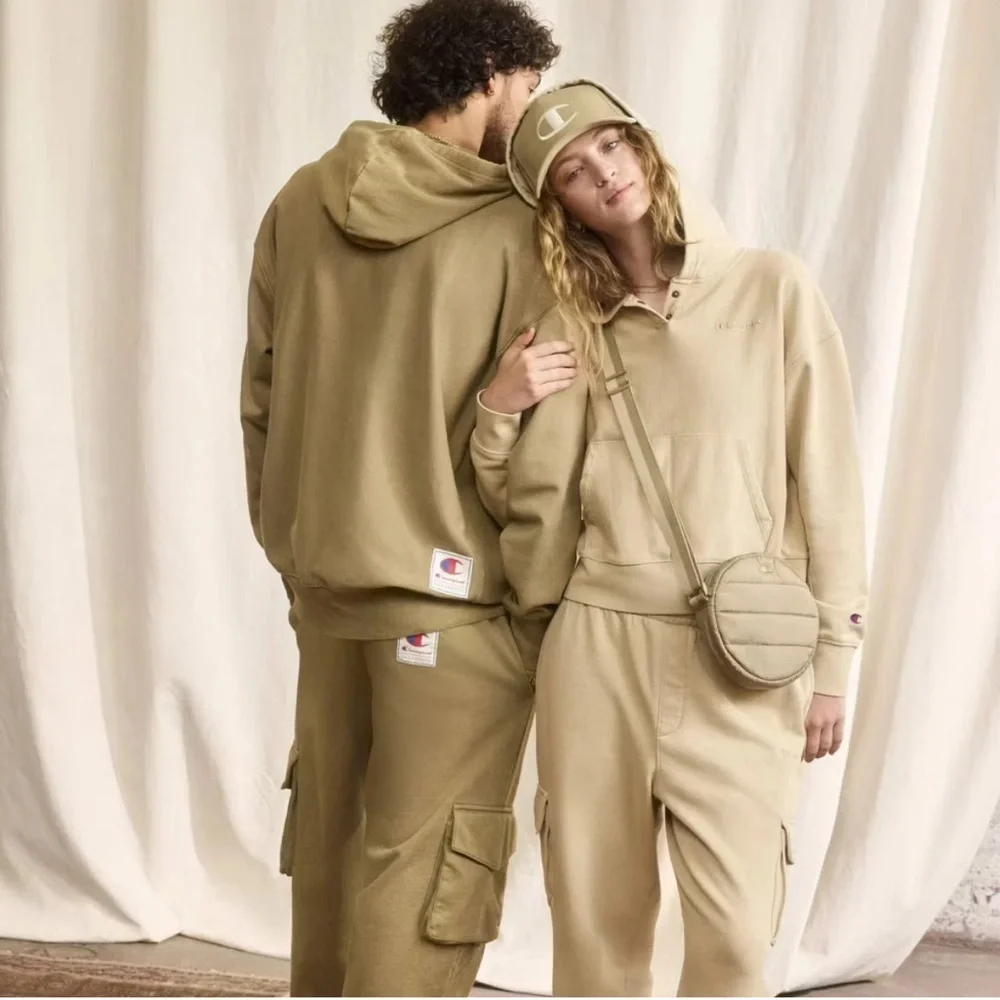 Mens Champion washed Tan Cargo Sweatpants - Casual Drawstring Joggers Sz XL